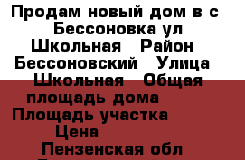  Продам новый дом в с. Бессоновка ул.Школьная › Район ­ Бессоновский › Улица ­ Школьная › Общая площадь дома ­ 109 › Площадь участка ­ 1 000 › Цена ­ 2 000 000 - Пензенская обл., Бессоновский р-н, Бессоновка с. Недвижимость » Дома, коттеджи, дачи продажа   